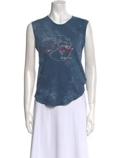 Pre-owned Raquel Allegra Graphic Print Crew Neck Top W/ Tags In Blue
