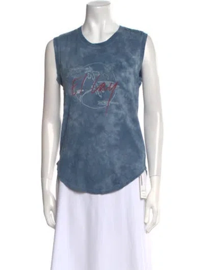 Pre-owned Raquel Allegra Graphic Print Crew Neck Top W/ Tags In Blue