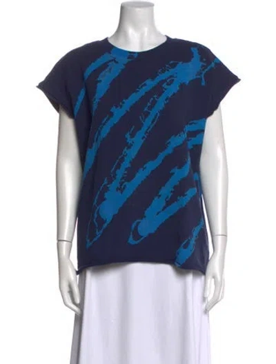 Pre-owned Raquel Allegra Graphic Print Crew Neck T-shirt In Blue