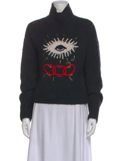 Pre-owned Raquel Allegra Graphic Print Turtleneck Sweater In Black