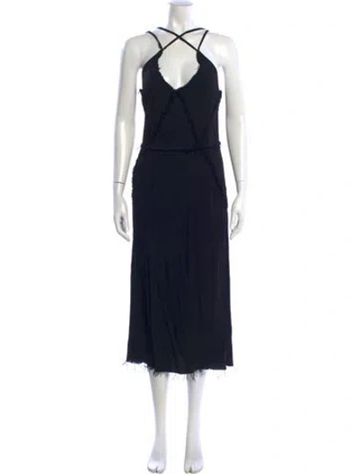 Pre-owned Raquel Allegra Halterneck Midi Length Dress In Black
