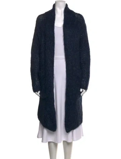 Pre-owned Raquel Allegra Kid Mohair Open Front Sweater In Blue