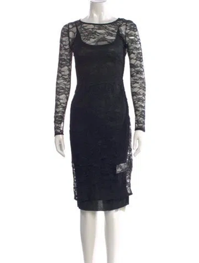 Pre-owned Raquel Allegra Lace Knee-length Dress In Black