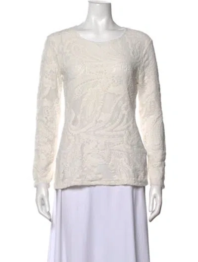 Pre-owned Raquel Allegra Lace Pattern Crew Neck Sweater In White