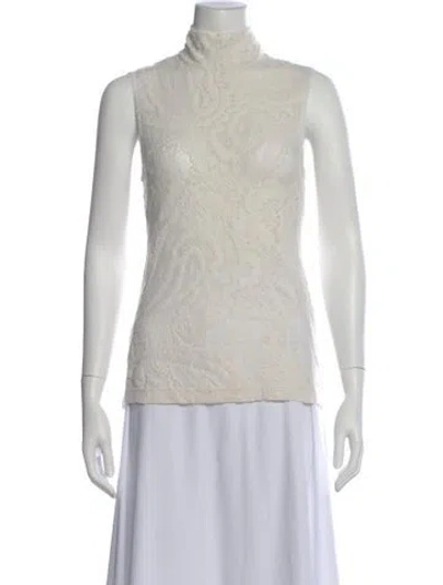 Pre-owned Raquel Allegra Lace Pattern Mock Neck Top In Gray