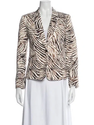 Pre-owned Raquel Allegra Linen Animal Print Blazer In Multi