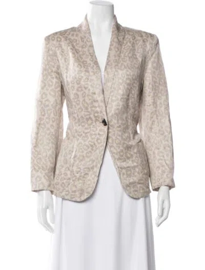 Pre-owned Raquel Allegra Linen Animal Print Blazer In Neutral