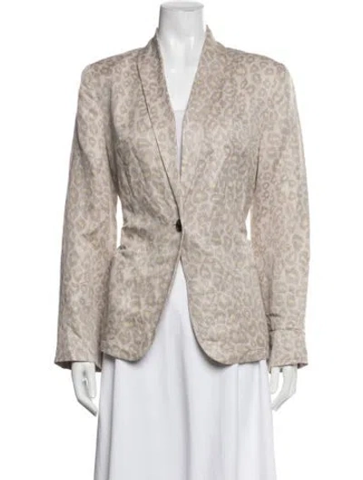 Pre-owned Raquel Allegra Linen Animal Print Blazer In Neutral