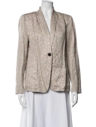 Pre-owned Raquel Allegra Linen Animal Print Blazer In Neutral