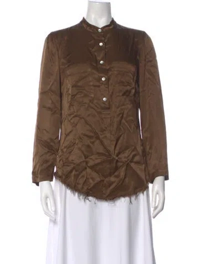 Pre-owned Raquel Allegra Linen Long Sleeve Blouse In Brown