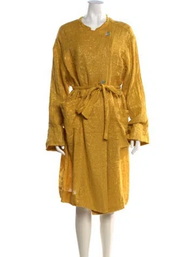 Pre-owned Raquel Allegra Linen Midi Length Dress In Metallic/yellow