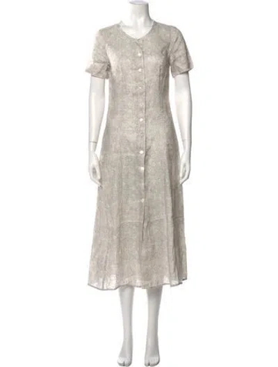 Pre-owned Raquel Allegra Linen Midi Length Dress In Neutral