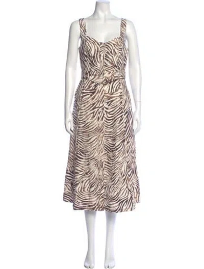 Pre-owned Raquel Allegra Linen Midi Length Dress W/ Tags In Multi