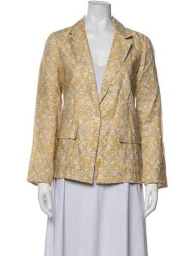 Pre-owned Raquel Allegra Linen Patterned Blazer In Yellow