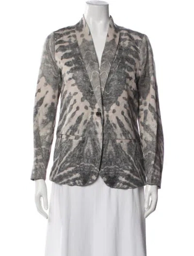 Pre-owned Raquel Allegra Linen Printed Jacket In Grey