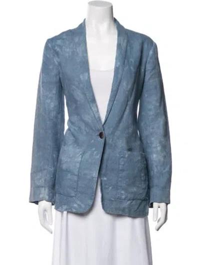 Pre-owned Raquel Allegra Linen Tie-dye Print Blazer In Blue