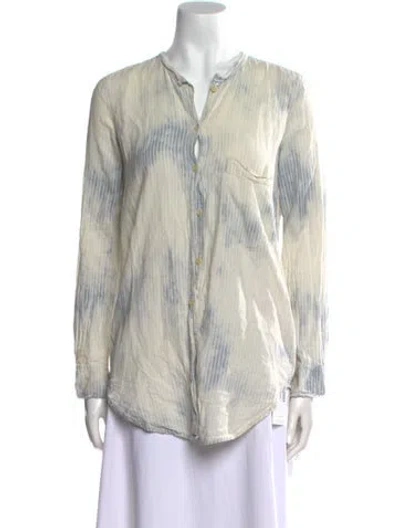 Pre-owned Raquel Allegra Linen Tie-dye Print Blouse In Blue
