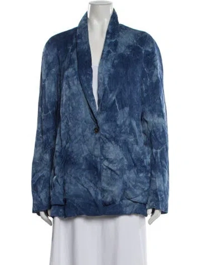Pre-owned Raquel Allegra Linen Tie-dye Print Jacket In Blue