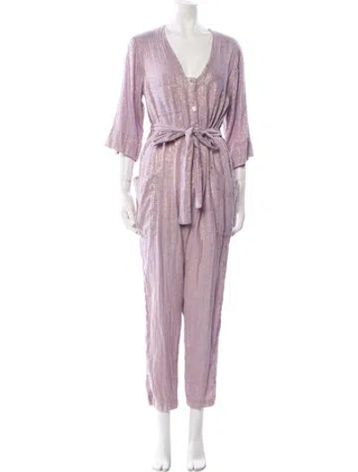 Pre-owned Raquel Allegra Linen V-neck Jumpsuit In Purple