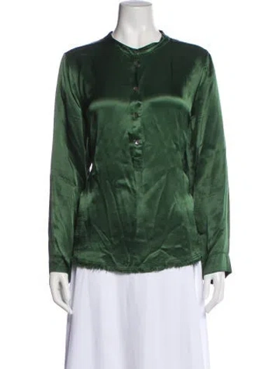 Pre-owned Raquel Allegra Long Sleeve Blouse In Green