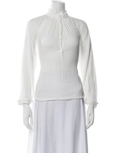 Pre-owned Raquel Allegra Long Sleeve Blouse In White