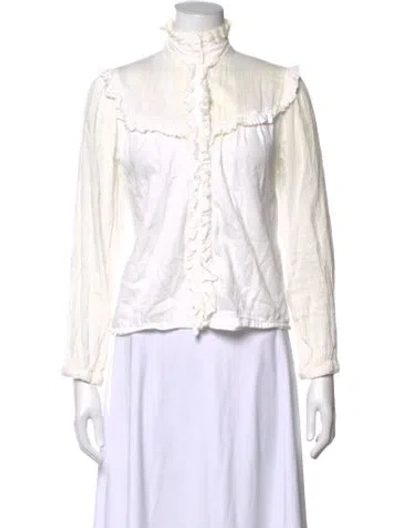 Pre-owned Raquel Allegra Long Sleeve Blouse In White