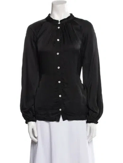 Pre-owned Raquel Allegra Long Sleeve Button-up Top In Black