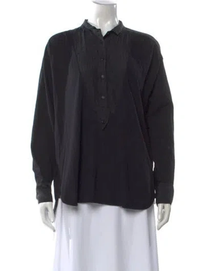 Pre-owned Raquel Allegra Long Sleeve Button-up Top In Black