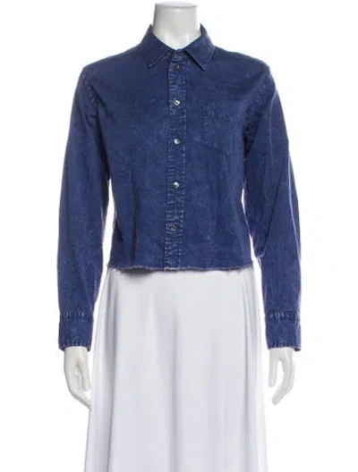 Pre-owned Raquel Allegra Long Sleeve Button-up Top In Blue