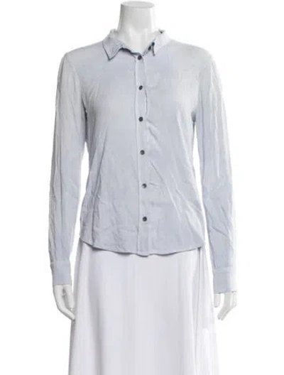 Pre-owned Raquel Allegra Long Sleeve Button-up Top In Blue