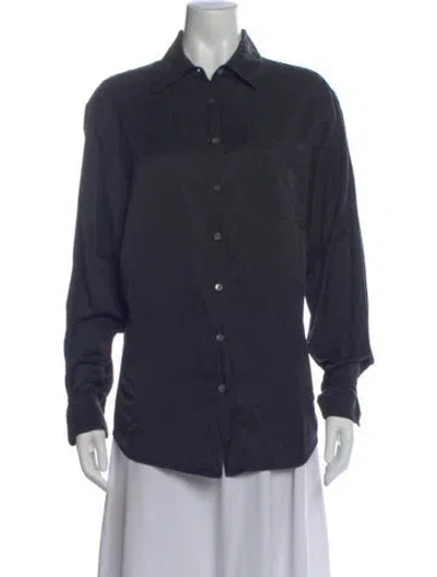 Pre-owned Raquel Allegra Long Sleeve Button-up Top In Blue