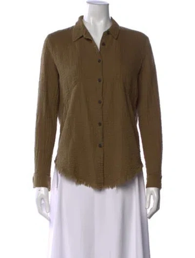 Pre-owned Raquel Allegra Long Sleeve Button-up Top In Green
