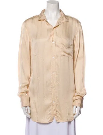 Pre-owned Raquel Allegra Long Sleeve Button-up Top In Neutral