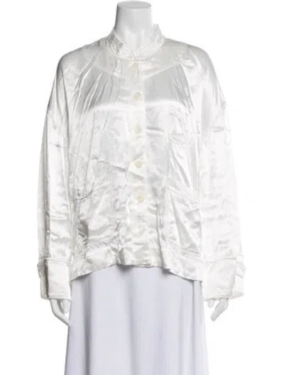 Pre-owned Raquel Allegra Long Sleeve Button-up Top In Neutral