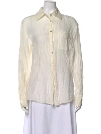 Pre-owned Raquel Allegra Long Sleeve Button-up Top In Neutrals