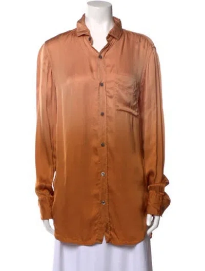 Pre-owned Raquel Allegra Long Sleeve Button-up Top In Orange