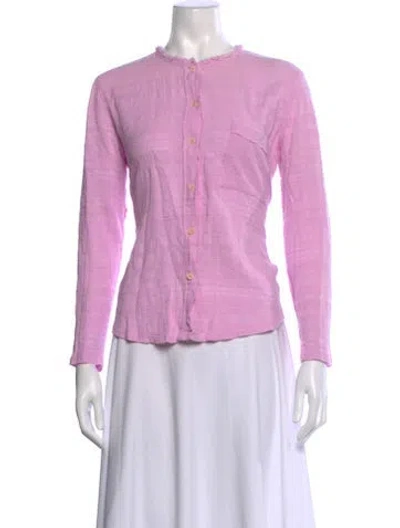 Pre-owned Raquel Allegra Long Sleeve Button-up Top In Pink