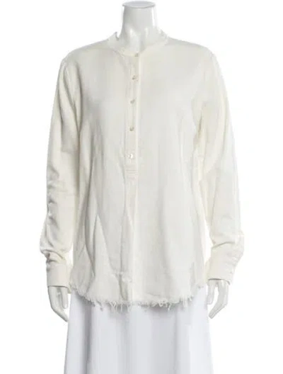 Pre-owned Raquel Allegra Long Sleeve Button-up Top In White