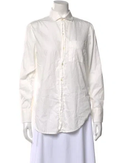 Pre-owned Raquel Allegra Long Sleeve Button-up Top In White