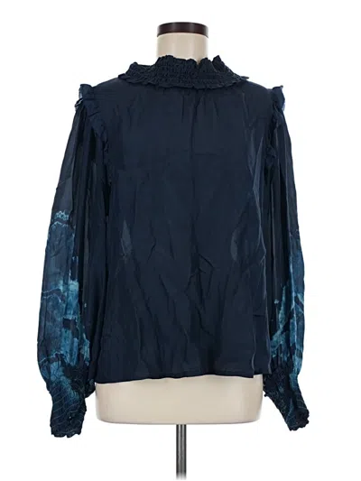 Pre-owned Raquel Allegra Long Sleeve Silk Top Blue Cowl Neck Tops