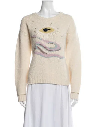 Pre-owned Raquel Allegra Merino Wool Graphic Print Sweater In Metallic/neutrals