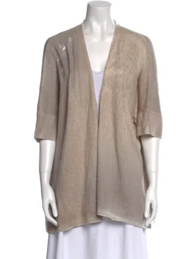 Pre-owned Raquel Allegra Merino Wool Open Front Sweater In Brown