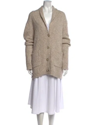 Pre-owned Raquel Allegra Merino Wool Open Front Sweater In Neutrals