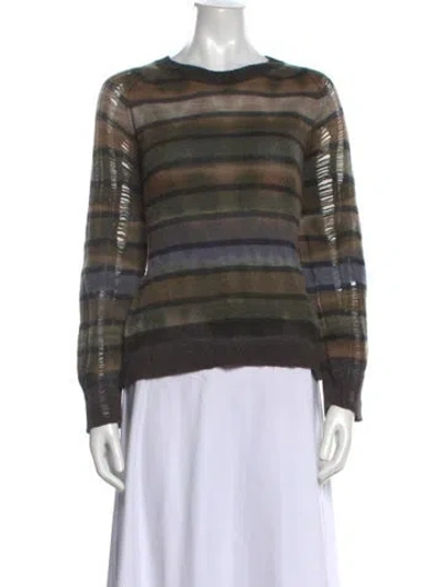 Pre-owned Raquel Allegra Merino Wool Striped Sweater In Green
