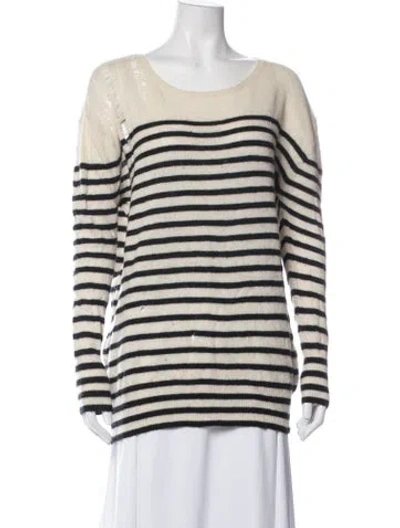 Pre-owned Raquel Allegra Merino Wool Striped Sweater In White