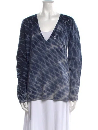 Pre-owned Raquel Allegra Merino Wool Tie-dye Print Sweater In Blue