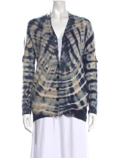 Pre-owned Raquel Allegra Merino Wool Tie-dye Print Sweater In Blue/neutrals
