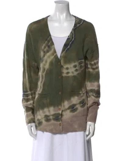Pre-owned Raquel Allegra Merino Wool Tie-dye Print Sweater In Green