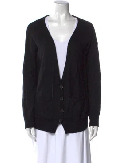 Pre-owned Raquel Allegra Merino Wool V-neck Sweater In Black