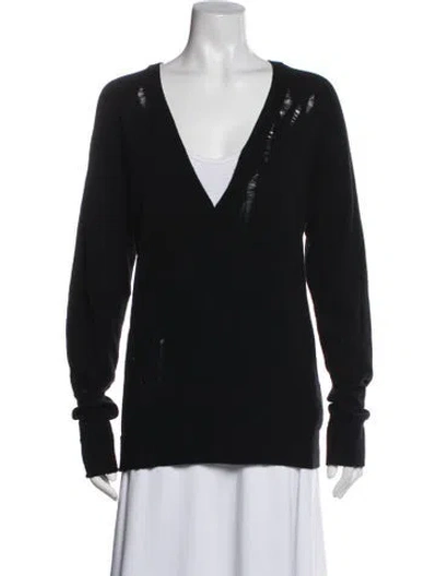 Pre-owned Raquel Allegra Merino Wool V-neck Sweater In Black